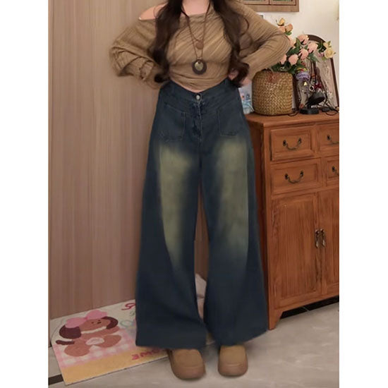 LF 体型カバー ワイドデニムパンツ お腹周りスッキリ 美脚効果