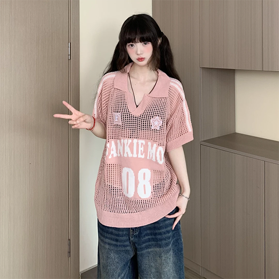 LF04 透かしニット トップス Tシャツ 4色選択可能