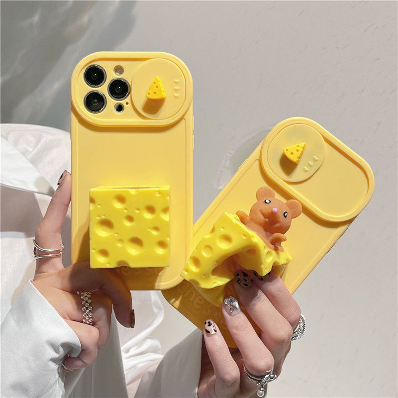 LF つまむ チーズネズミ プッシュプルウィンドウ カメラ保護 携帯電話ケース
