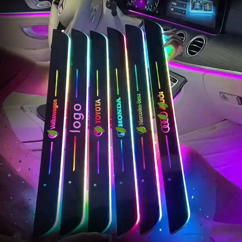 LF 車載用アンビエントライト フロントドア リヤドア ライト 車のドアシル ワイヤレスセンサーLEDライト - アップグレード【レインボー】
