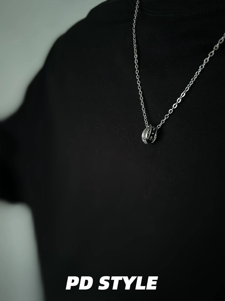 PM アルファベットダブルリングネックレス 高級感メンズレディーストレンド