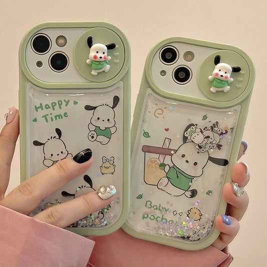 LF  キラキラ流れるグリッターケース  ポチャッコ    スマホケース  プッシュプルウィンドウ  カメラ保護  携帯電話ケース