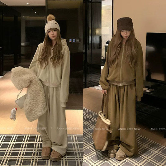LF  フード付きファスナーパーカー  カーディガンコート  ゆったり  セット