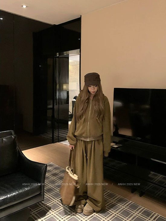 LF  フード付きファスナーパーカー  カーディガンコート  ゆったり  セット