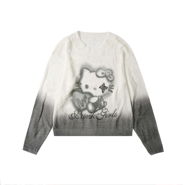 LF04  かっこかわいい  Kittyニットシャツ  ブラウス  ダメージ