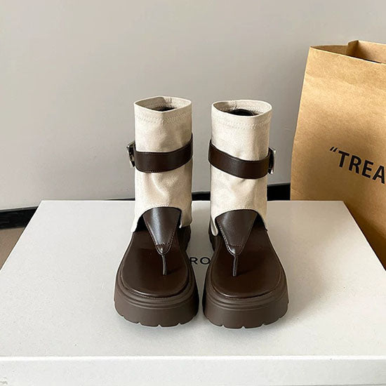 LF  厚底サンダルブーツ  トングサンダル  ベルトデザイン  美脚効果  取り外し可能靴筒 3通りの履き方