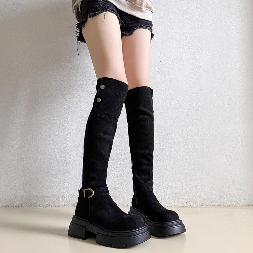 LF02 レトロ  2 WAY ロングブーツ  厚底  スエード  ニーハイブーツ