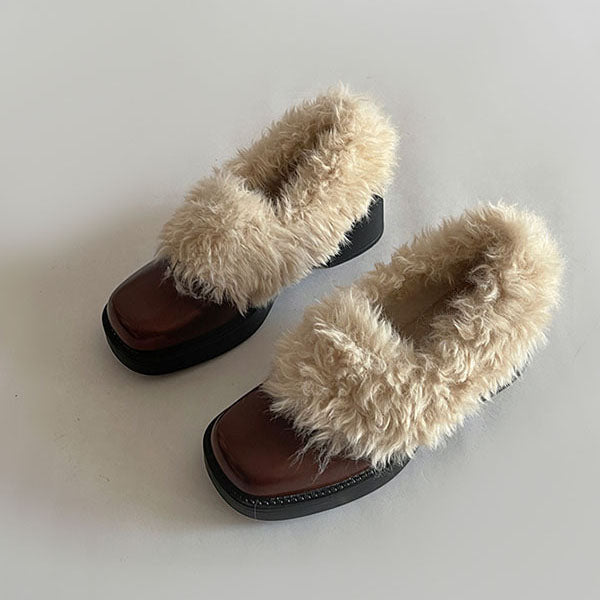 LF  ボア縁  レザーシューズ  パンプス  太ヒール