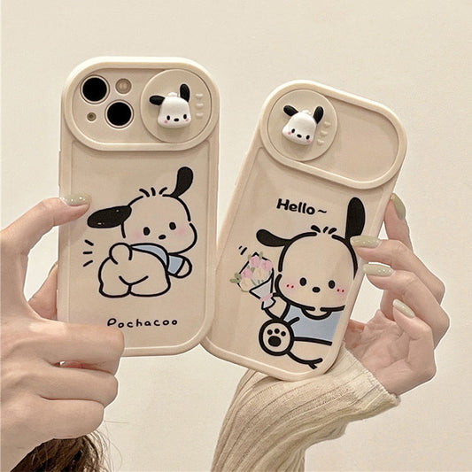 LF  ポチャッコ  スマホケース  プッシュプルウィンドウ  カメラ保護  携帯電話ケース  ホワイト