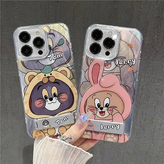 LF 可愛い トムとジェリー スマホケース  携帯電話ケース  折り畳み式スタンド付き