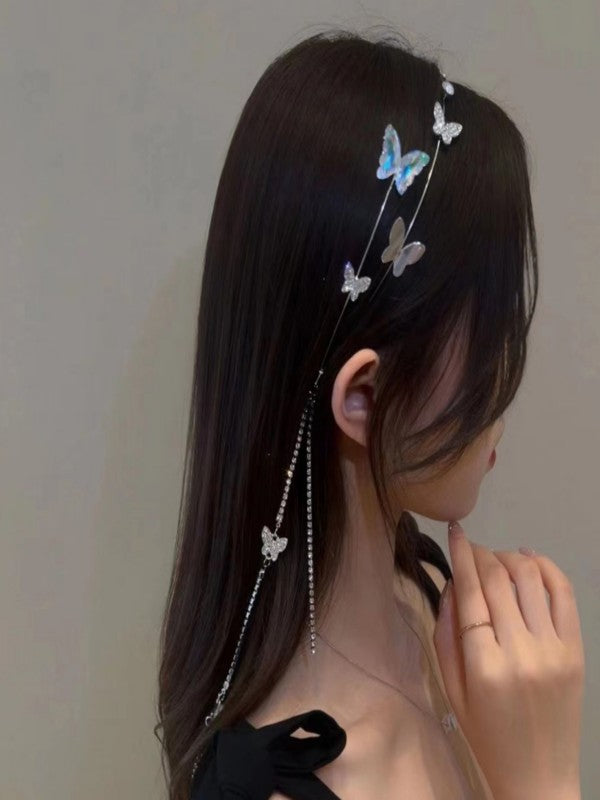 XYW  蝶 バタフライ フリンジ付ヘアアクセサリー  きらきら  カチューシャ  髪飾り