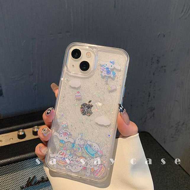 LF  ポチャッコ&シナモロール キラキラ流れるグリッターケース スマホケース  携帯電話ケース