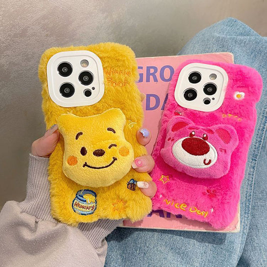 LF  モコモコ プーさん&ロッツォ  携帯ケース スマホケース  携帯電話ケース  スマホホルダー付き