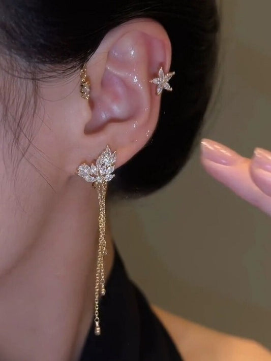 XYW  2023新作  キラキラ  花  星  フリンジ  ペンダント イヤーカフ ゴールド/シルバー