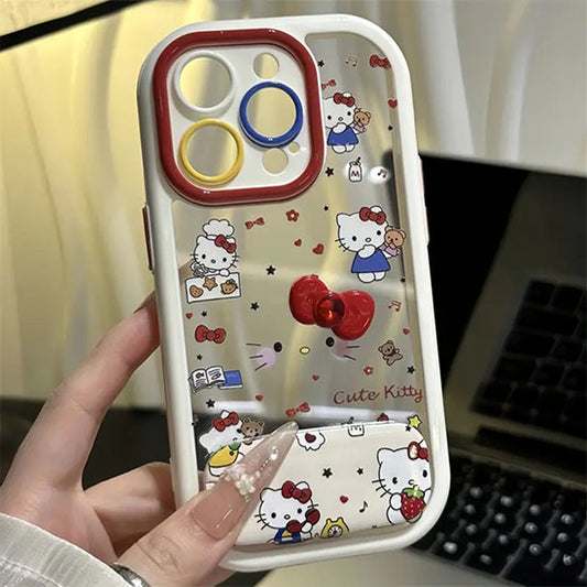 LF  立体リボン付きHello Kittyスタンド機能付きスマホケース 可愛い透明デザイン