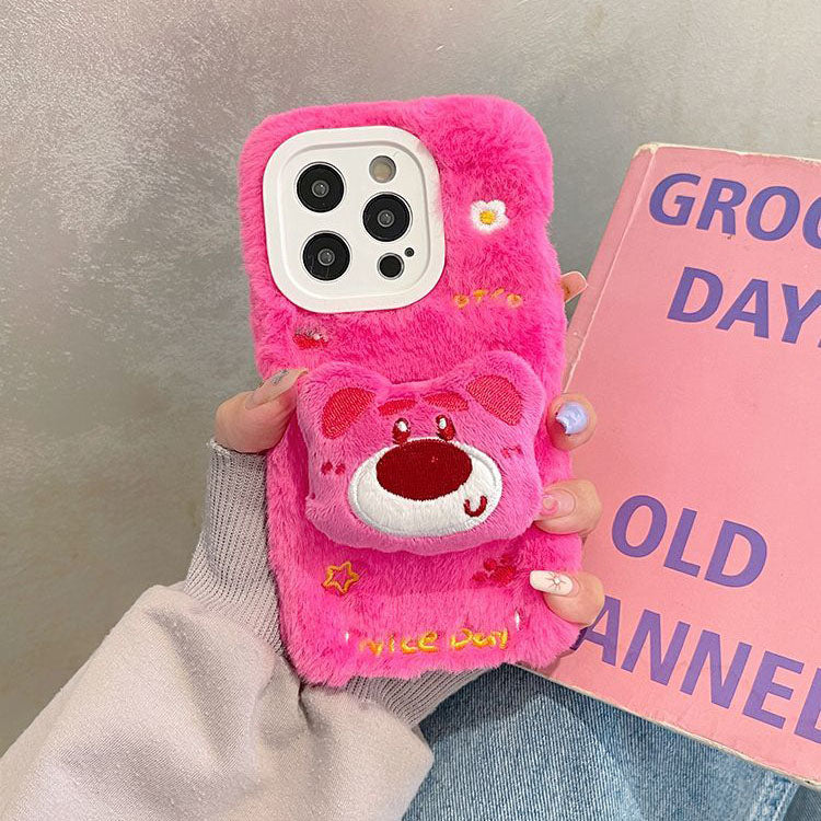 LF  モコモコ プーさん&ロッツォ  携帯ケース スマホケース  携帯電話ケース  スマホホルダー付き