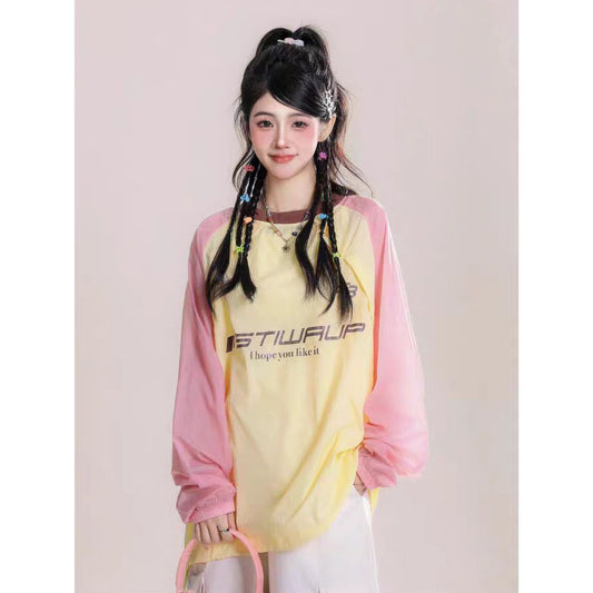 LF04  UPF50+  ラッシュガード  カラー切替UVカット  ゆったり  オシャレ