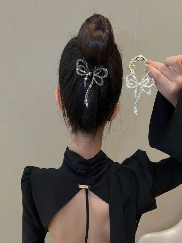 XYW キラキラ リボン メタル バレッタ ヘアピン お団子ヘア かわいい  髪飾り