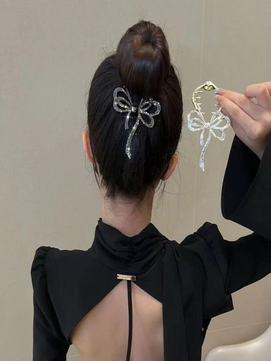 XYW キラキラ リボン メタル バレッタ ヘアピン お団子ヘア かわいい  髪飾り