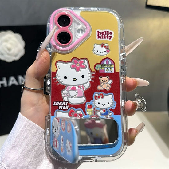LF  かわいい  KT  化粧鏡付きスマホケース  携帯電話ケース  粘着式スマホホルダー付き