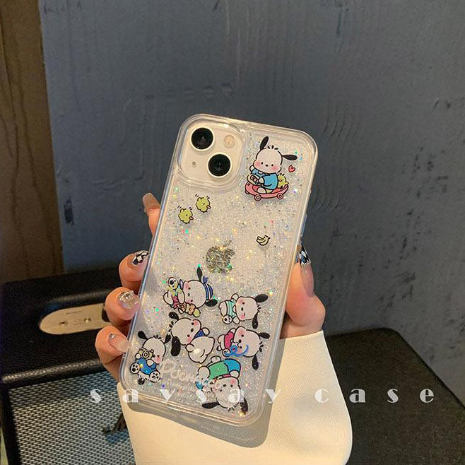 LF  ポチャッコ&シナモロール キラキラ流れるグリッターケース スマホケース  携帯電話ケース
