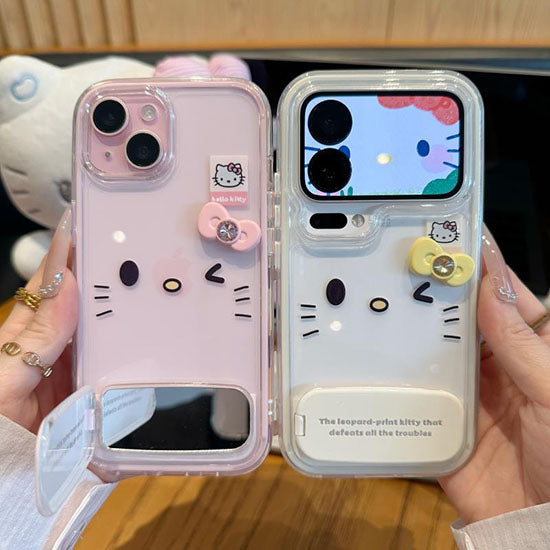 LF  立体リボン付きHello Kitty   スタンド機能付きスマホケース ミラースタンド付きスマホケース