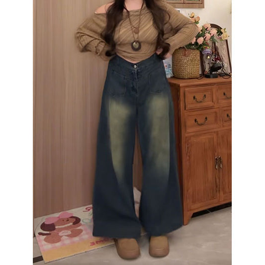LF  体型カバー ワイドデニムパンツ お腹周りスッキリ 美脚効果