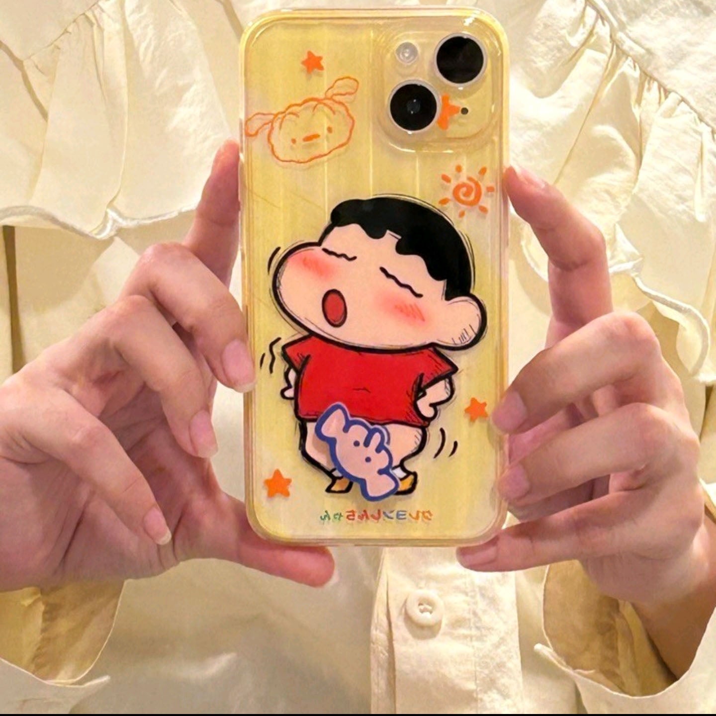 YQQ  回転 可愛いかすかべ防衛隊  スマホケース  面白い  携帯電話ケース