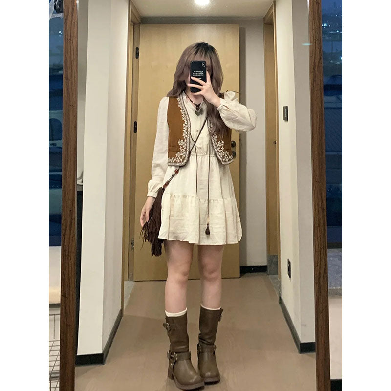 LF  ボヘミアンスタイル  セット  ワンピース + ベスト   着痩せ  オシャレ  Anne