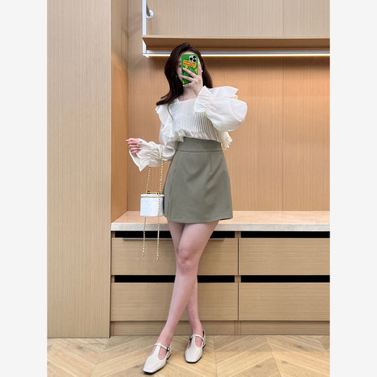 【予約】XYW  フレンチ フリル シャツ  キュロット スカート セット フェミニン