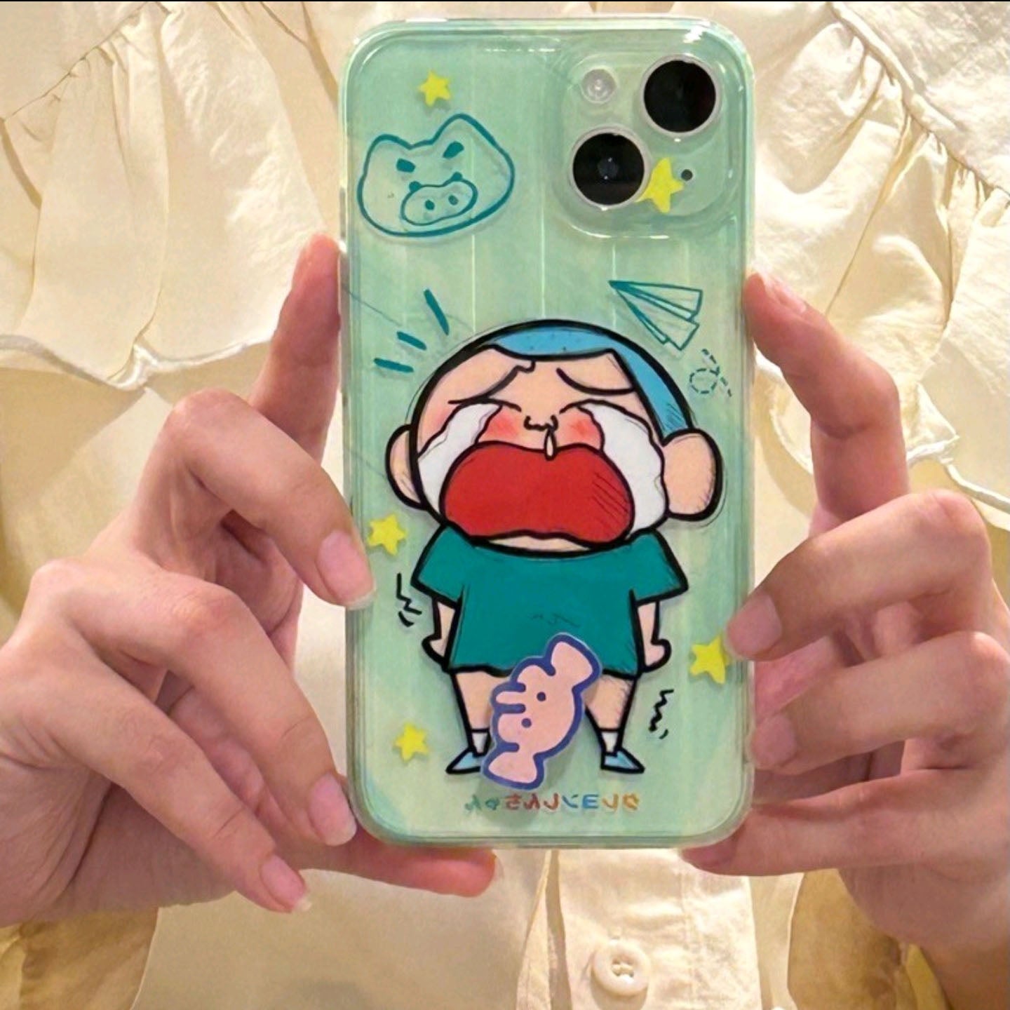 YQQ  回転 可愛いかすかべ防衛隊  スマホケース  面白い  携帯電話ケース