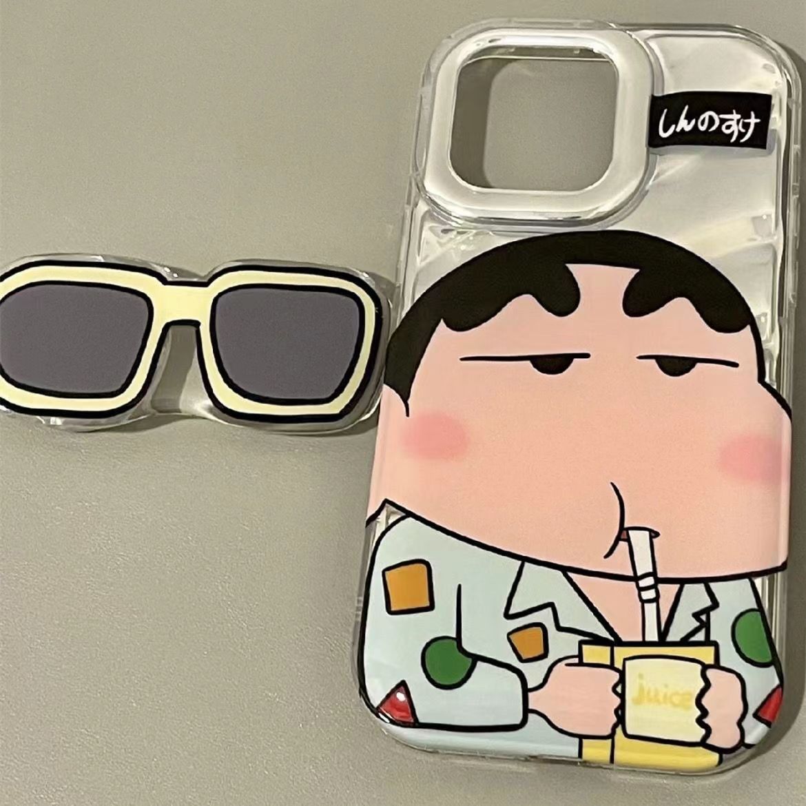 LF  サングラス  しんちゃん  スマホケース  携帯電話ケース  粘着式スマホホルダー付き