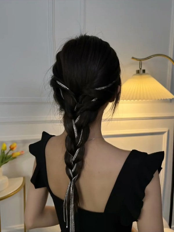 XYW フラッシュドリル  チェーンヘアクリップ  タッセル  ヘアクリップ  ヘアアクセサリー  髪飾り