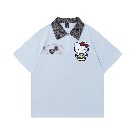 LF04  夏新作  Kitty  ヒョウ柄ポロカラー  Tシャツ  ゆったり  かっこかわいい
