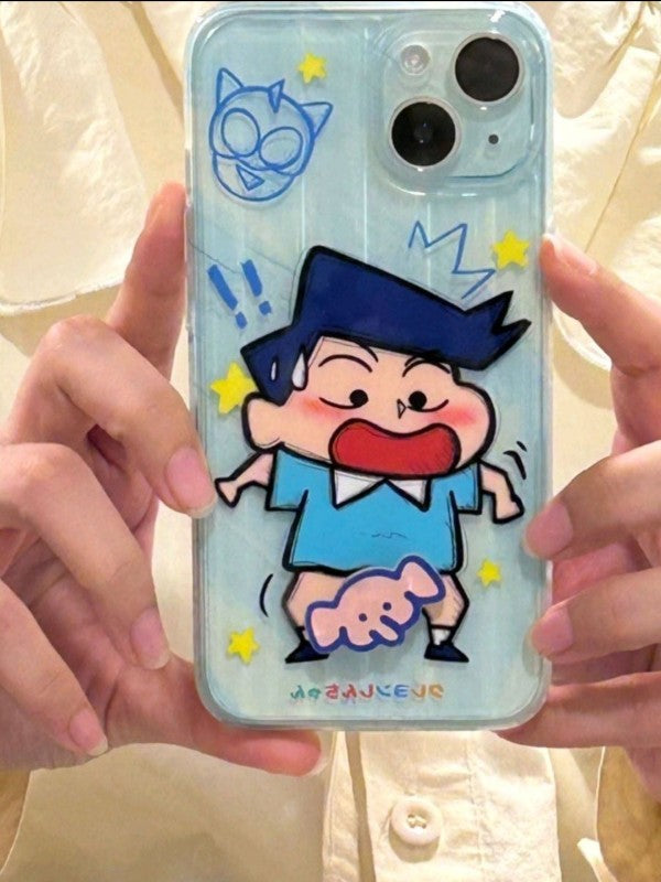 YQQ  回転 可愛いかすかべ防衛隊  スマホケース  面白い  携帯電話ケース