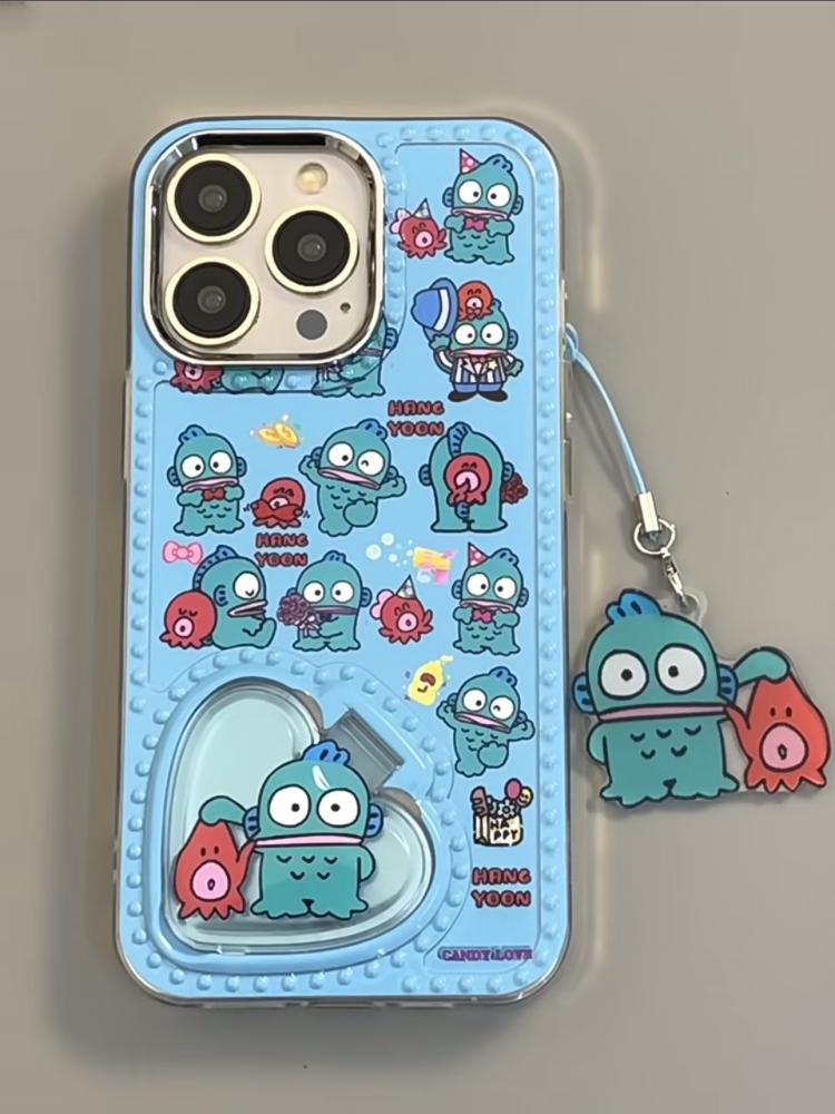 LF 化粧鏡付き携帯ケース スマホケース  ハート型フリップミラー
