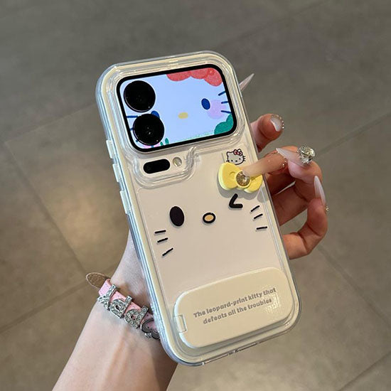 LF  立体リボン付きHello Kitty   スタンド機能付きスマホケース ミラースタンド付きスマホケース