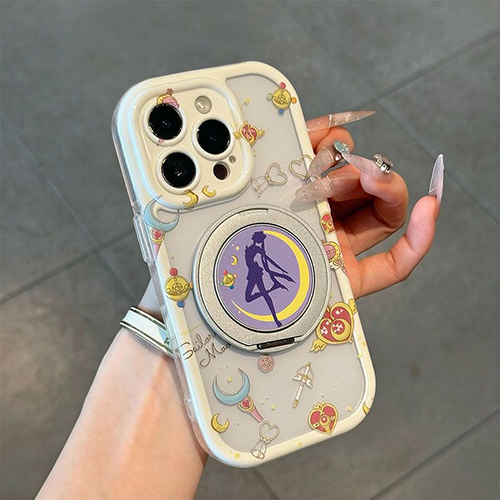 LF アニメ風 ムーンガール クリアスマホケース 360°回転リングスタンド付き 耐衝撃 かわいい