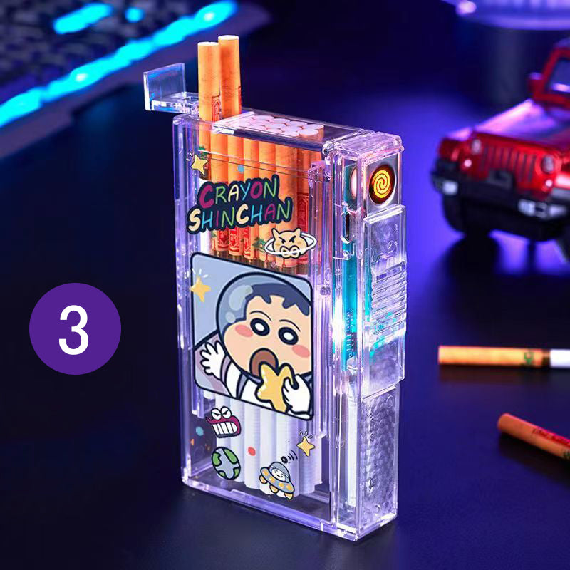 YQQA23 （ロングバージョン）可愛い充電ライター+タバコケース一体防風20本入り