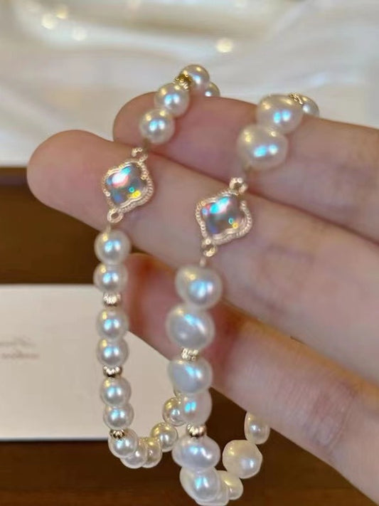 フレンチ 真珠のクローバーブレスレット 爽やかでコーディネート自在で精緻です X2