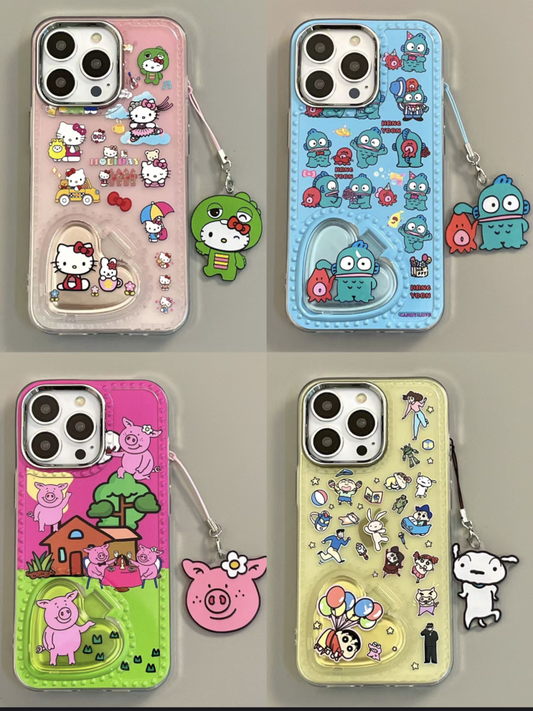 LF 化粧鏡付き携帯ケース スマホケース  ハート型フリップミラー