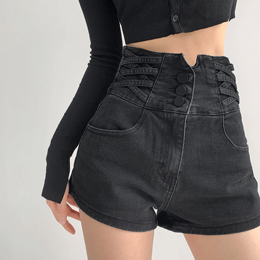 LF  ギャル  ハイウエスト  デニムショートパンツ  ストレッチ  ショーパン Anne