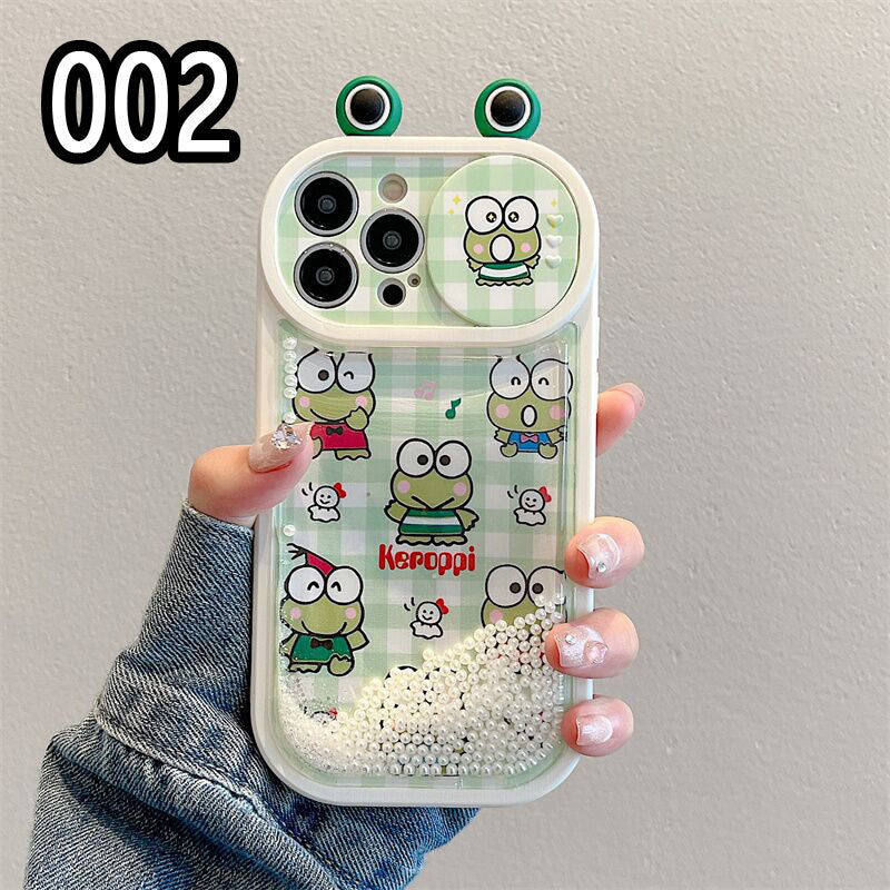 LF  キラキラ流れるグリッターケース  けろけろけろっぴ   スマホケース  プッシュプルウィンドウ  カメラ保護  携帯電話ケース