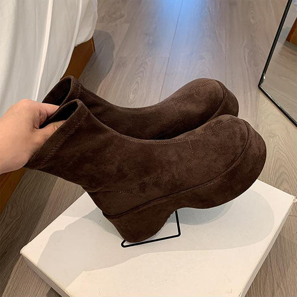 LF  ストレッチブーツ  レトロ  オシャレ  滑り止め  厚底  スリムブーツ