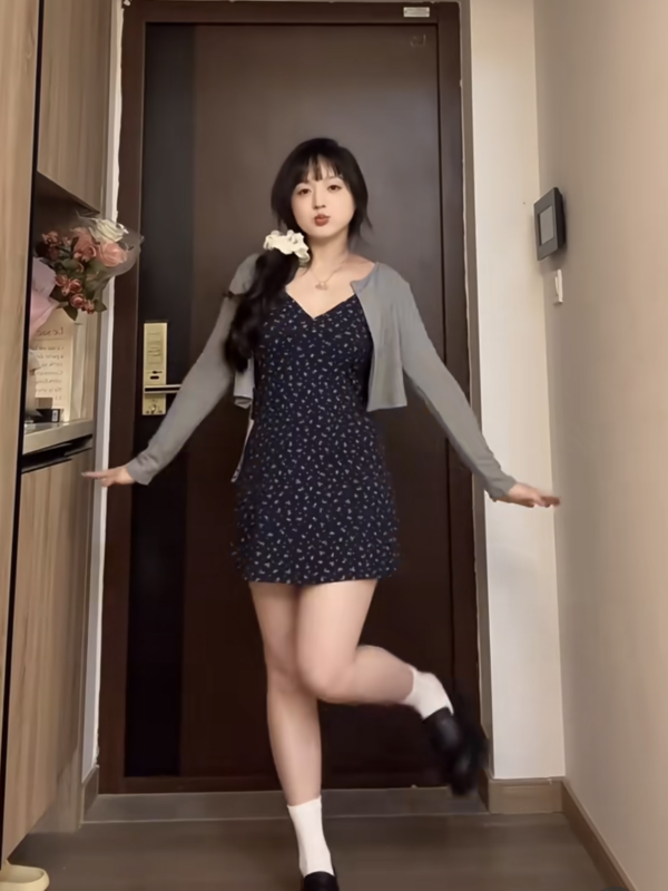 大きいサイズ婦人服花柄キャミソールワンピース カーディガン2点セット早春新作スカート Y2