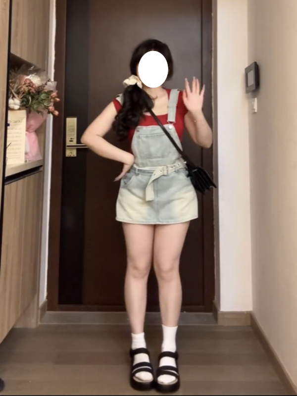 女夏 ハイウエスト着痩せ  大サイズジーンズサスペンダー半身スカートY8