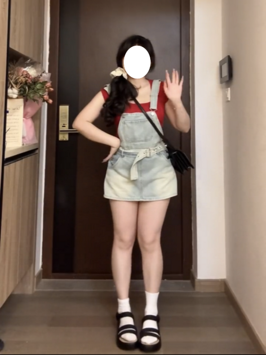 女夏 ハイウエスト着痩せ  大サイズジーンズサスペンダー半身スカートY8