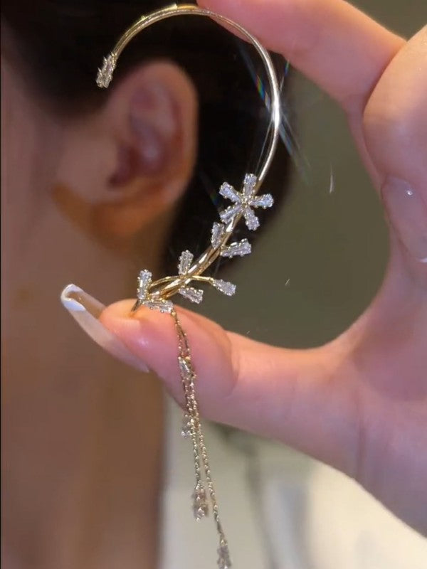 XYW  フラワー  花  きらきら  タッセルイヤリング  イヤーフック イヤーカフー