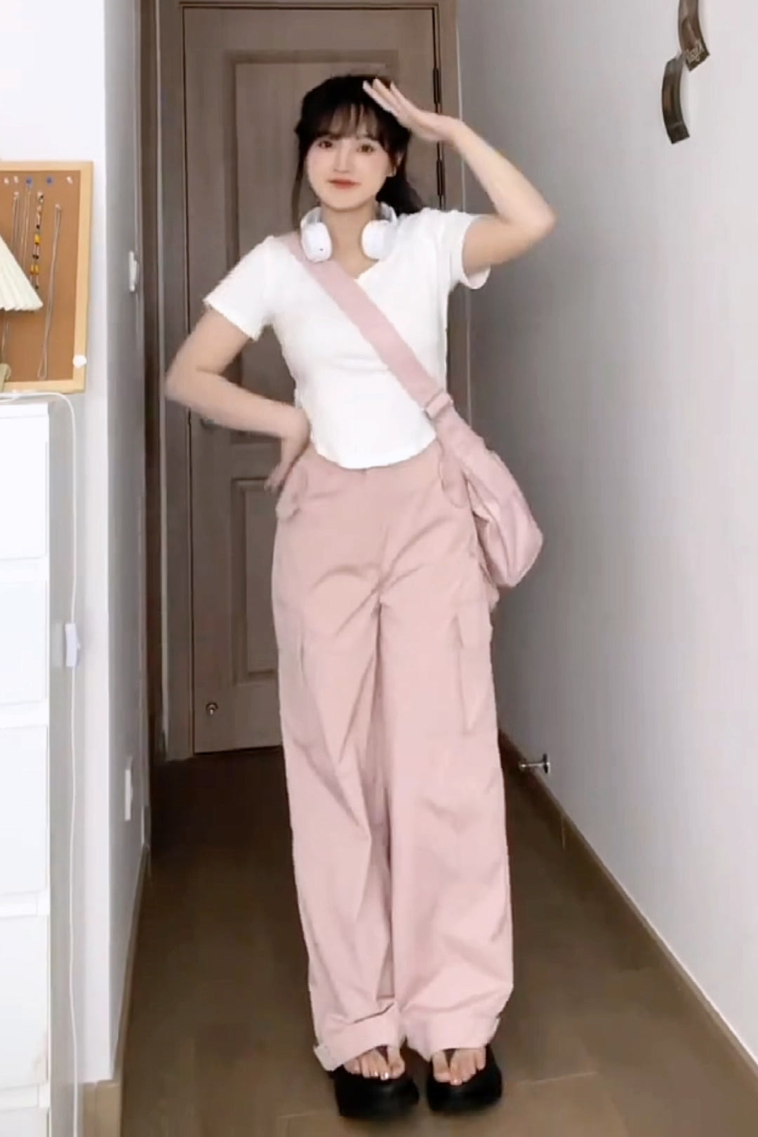 XYW  ピンク  大きなポケット  カーゴパンツ  ストリート  ギャル