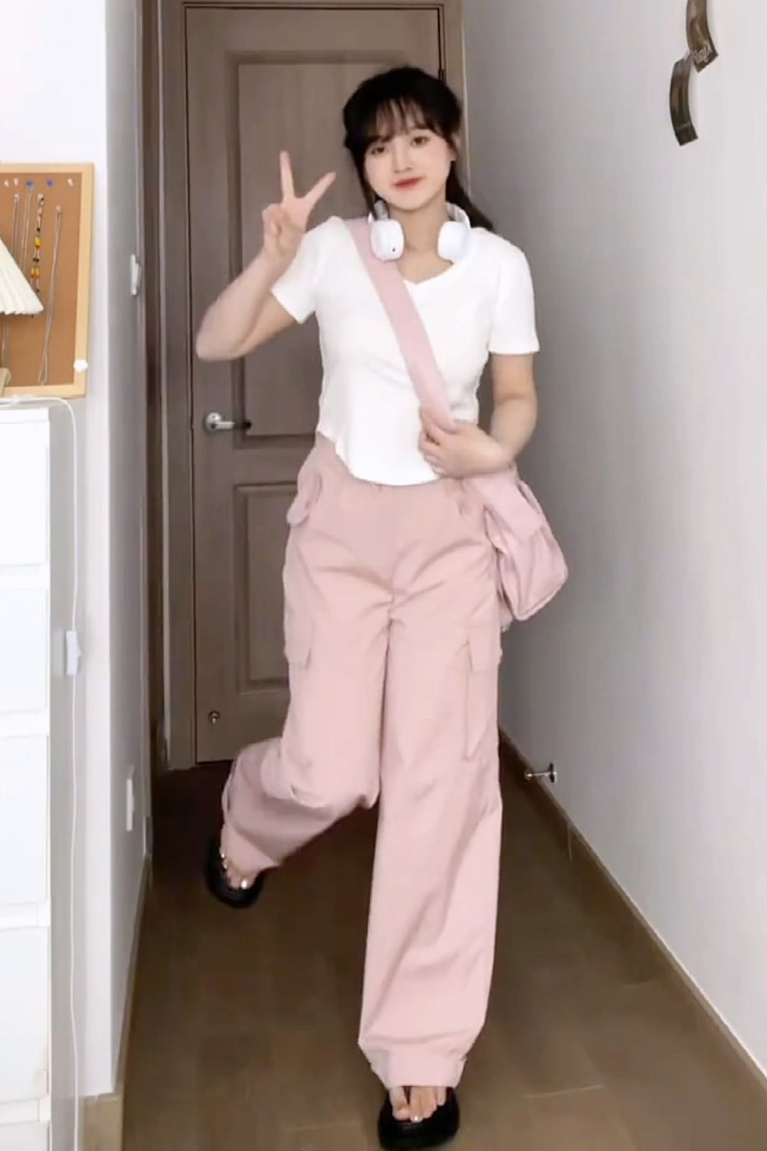 XYW  ピンク  大きなポケット  カーゴパンツ  ストリート  ギャル